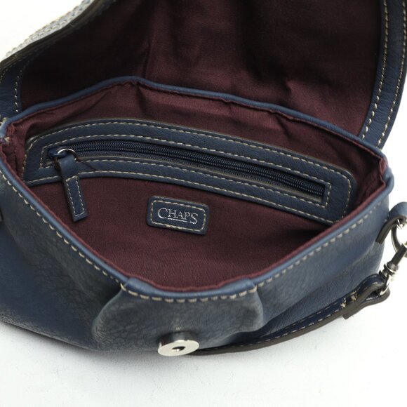 Chaps Leather Clutch Purse Crossbody Womenβs Bag 9x5.5x2 Blue/Silver - Picture 7 of 12